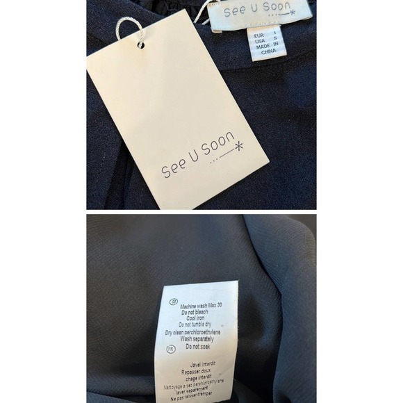 Anthro See U Soon Black Dress Keyhole Neckline Short Puffy Sleeves NWT Size S - Picture 12 of 12